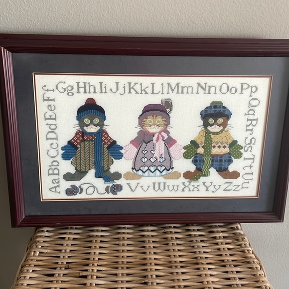 Hand stitched & Framed cross stitch kitten alphabet sampler - Picture 5 of 5